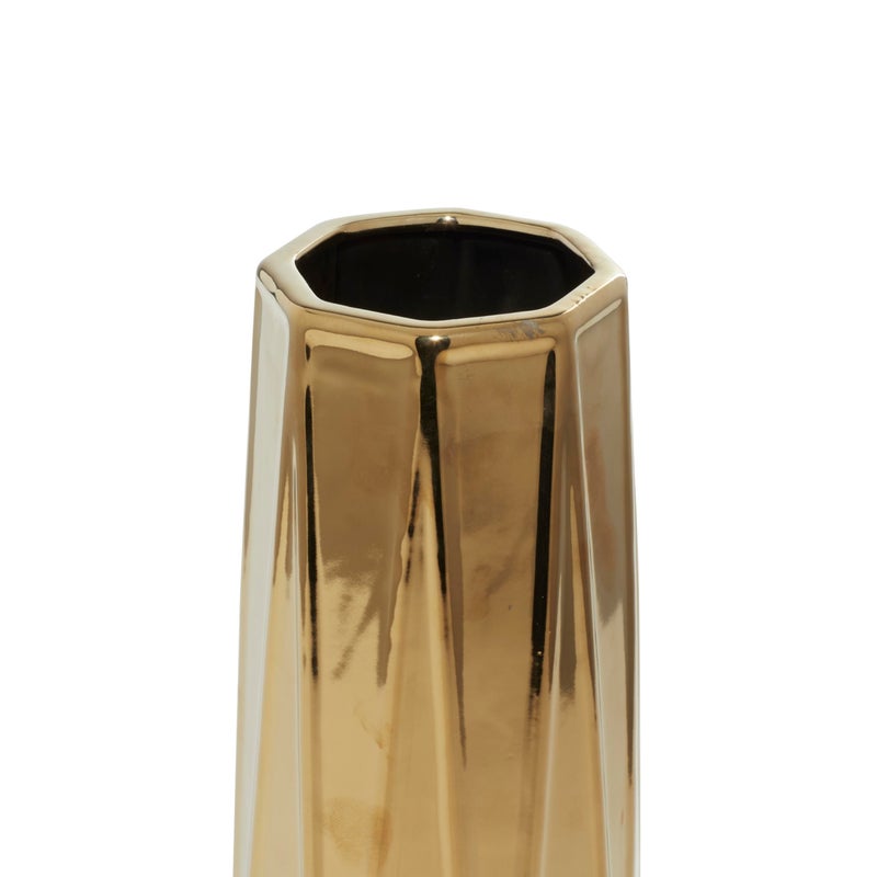 Deco 79 Ceramic Decorative Vase Geometric Centerpiece Vases, Set of 3 Flower Vases for Home Decoration 14", 11", 7"H, Gold - Image 4